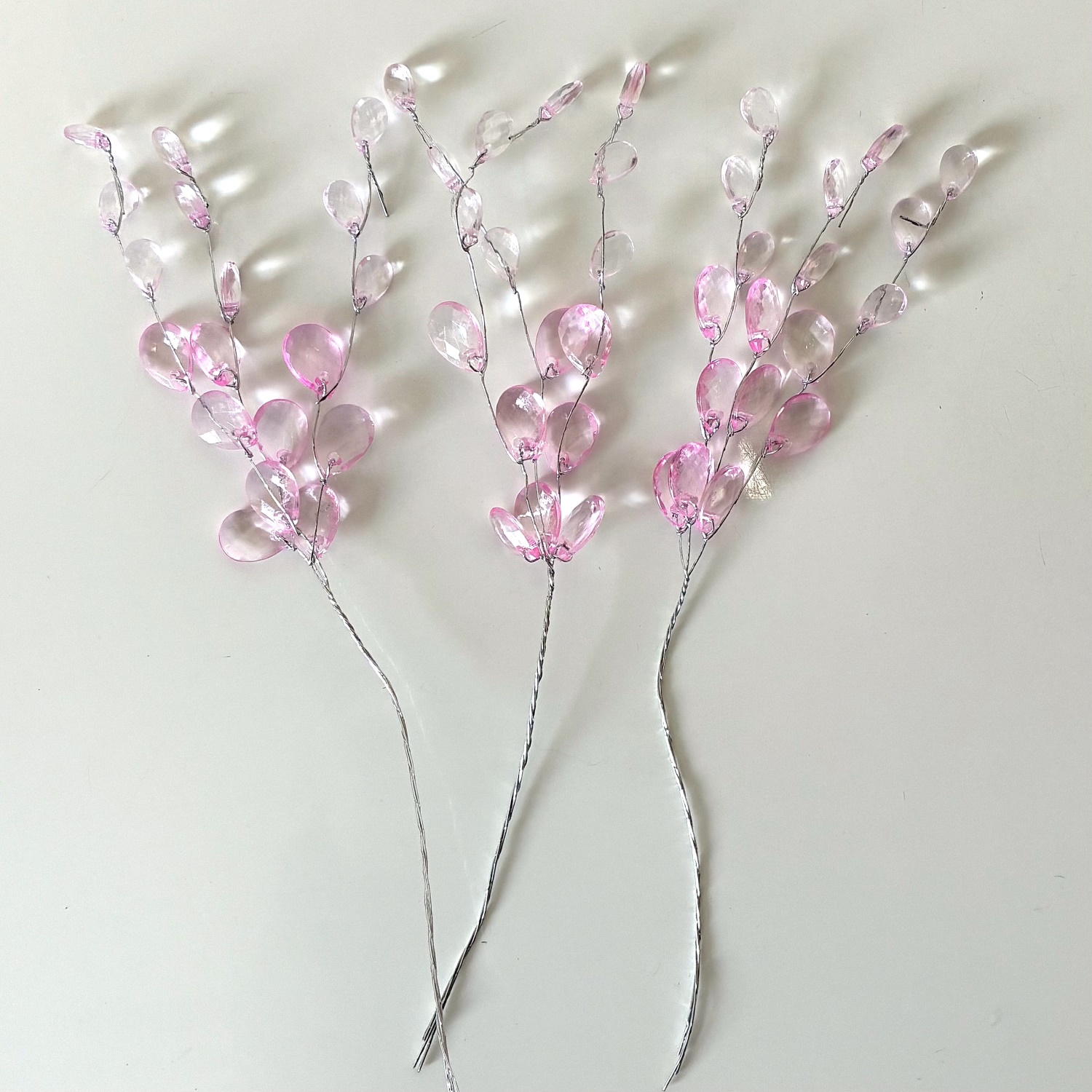 3er Set Deko Zweig Silber /Rose