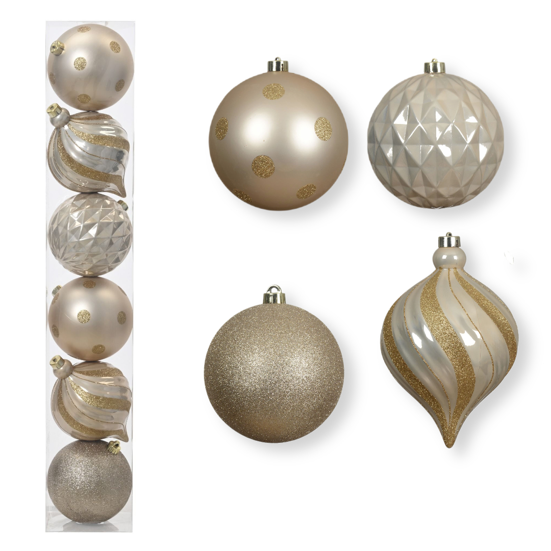 6er Set Weihnachtskugel Anhänger (Bruchsicher) 15cm - Perle