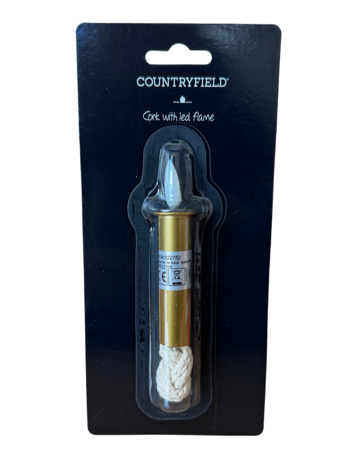 Kork mit LED Flamme - gold
