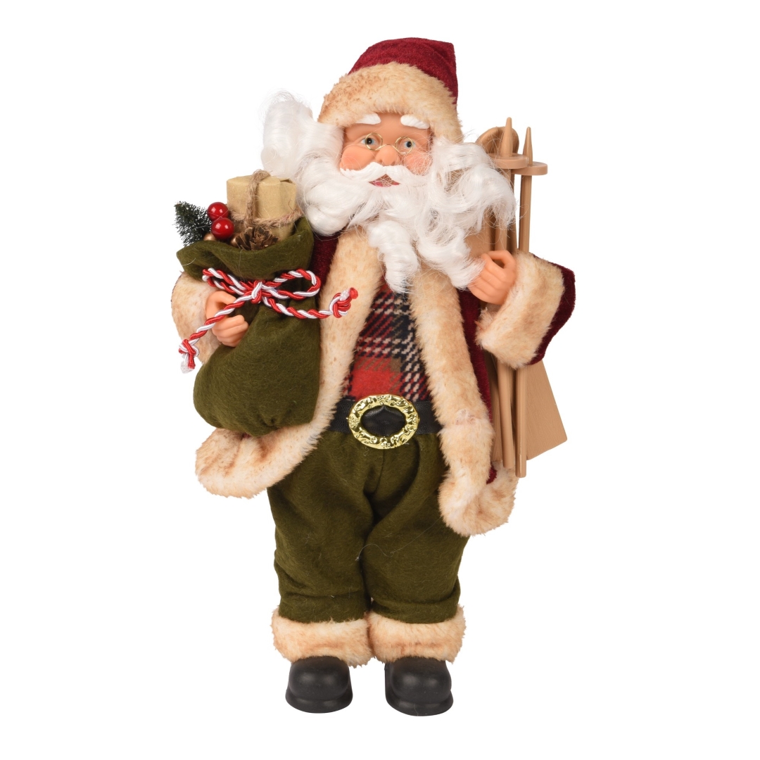Großer stehender Weihnachtsmann mit Skiier - 30cm